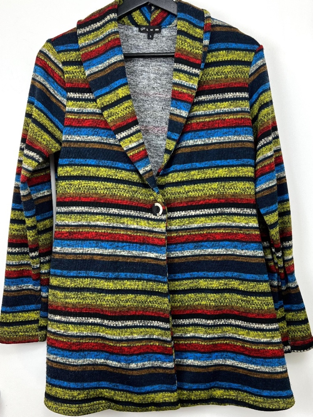 Plum Made Striped Shawl Collar One Button Knit Blazer S Lagenlook Artsy Teacher